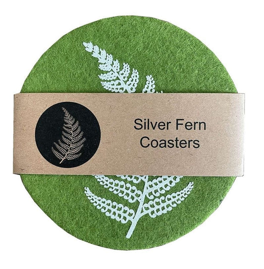 Coaster Ecofelt - Set of 4 - Silver Fern on Green
