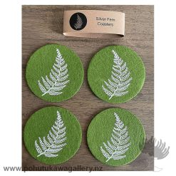 Coaster Ecofelt - Set of 4 - Silver Fern on Green